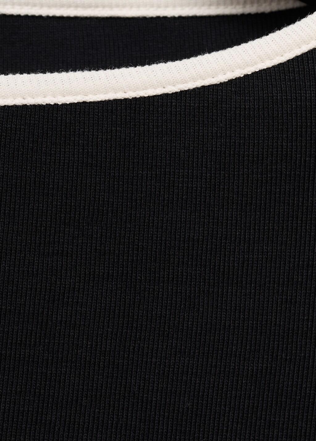 Black Striped Cotton T-Shirt With Buttoned Cuffs, , large image number 2