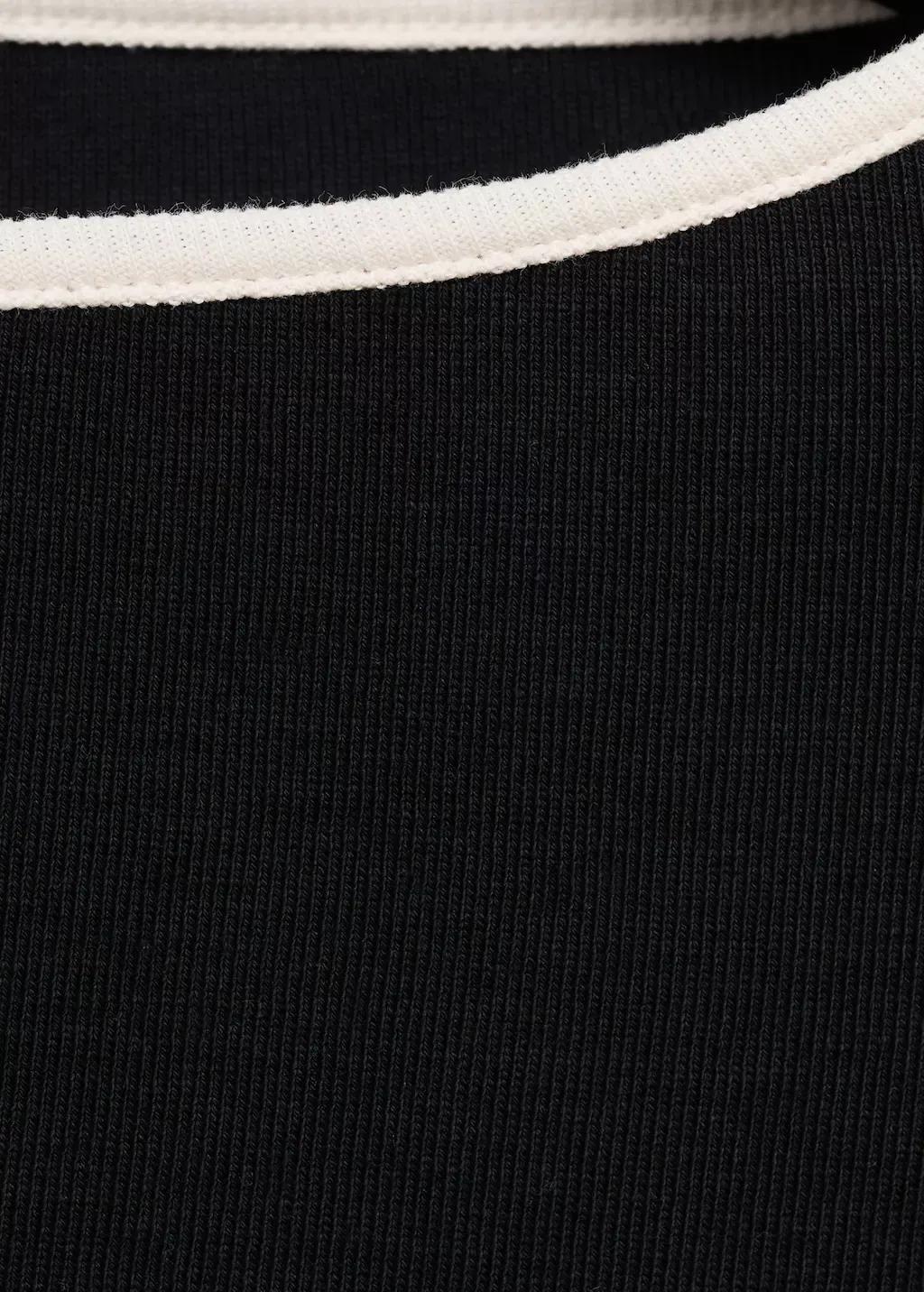 Black Striped Cotton T-Shirt With Buttoned Cuffs, , large image number 5