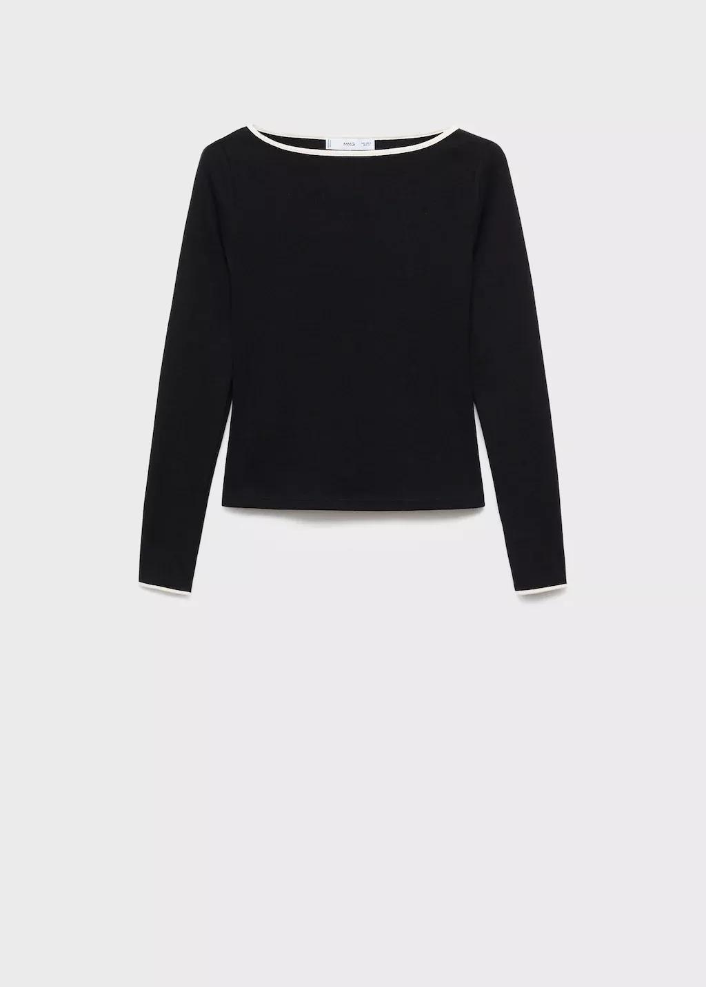 Black Striped Cotton T-Shirt With Buttoned Cuffs, 0201_99, large image number 11