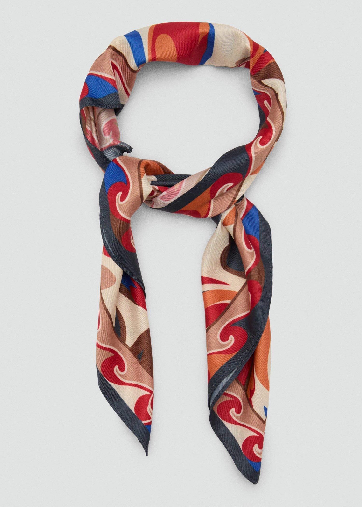 Blue Abstract-Print Satin Scarf, Medium Blue, large image number 0