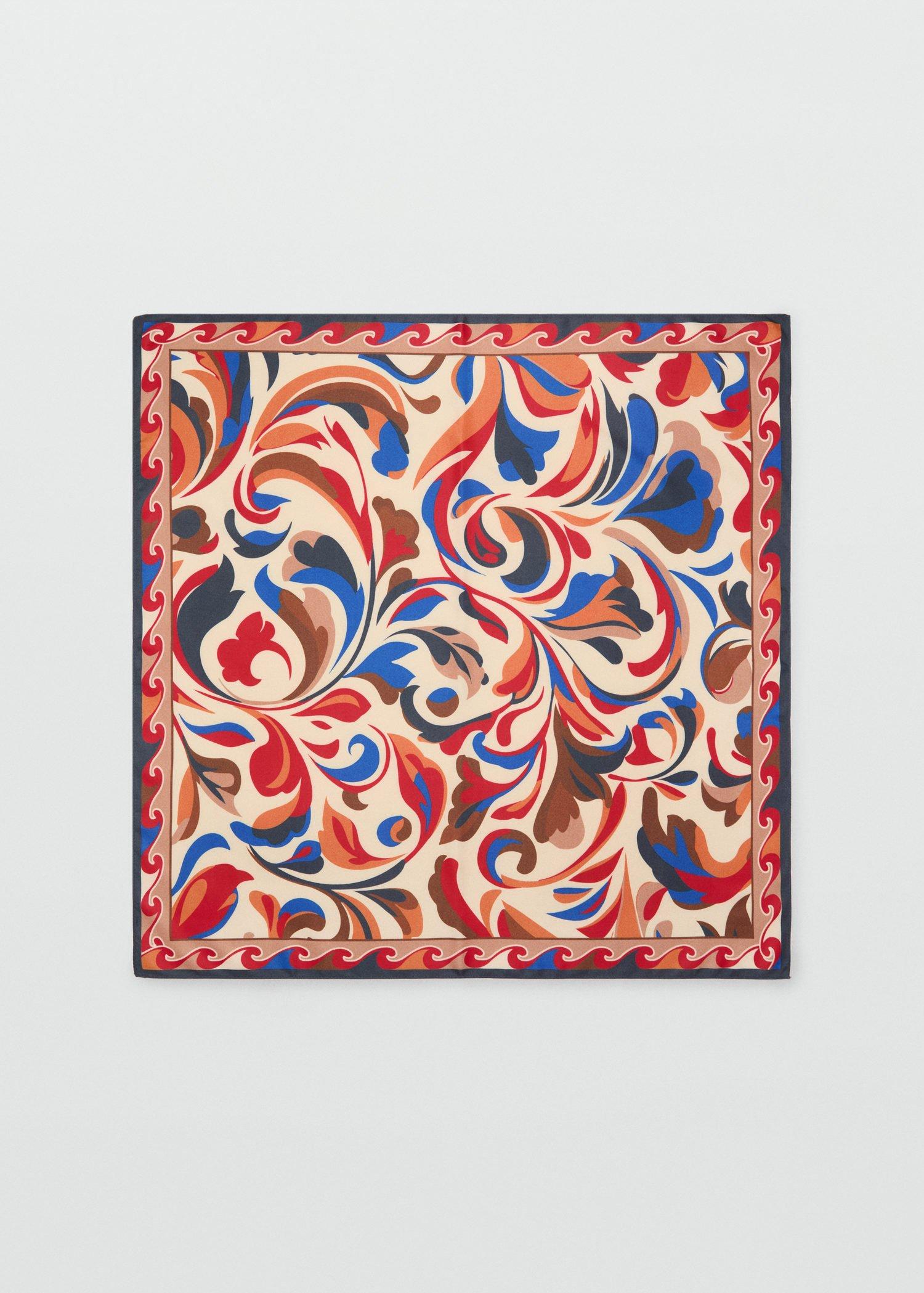 Blue Abstract-Print Satin Scarf, Medium Blue, large image number 2