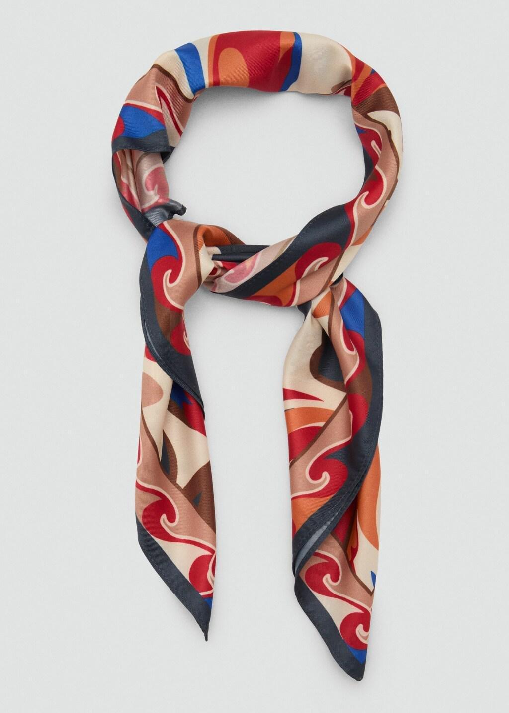 Blue Abstract-Print Satin Scarf, Medium Blue, large image number 5