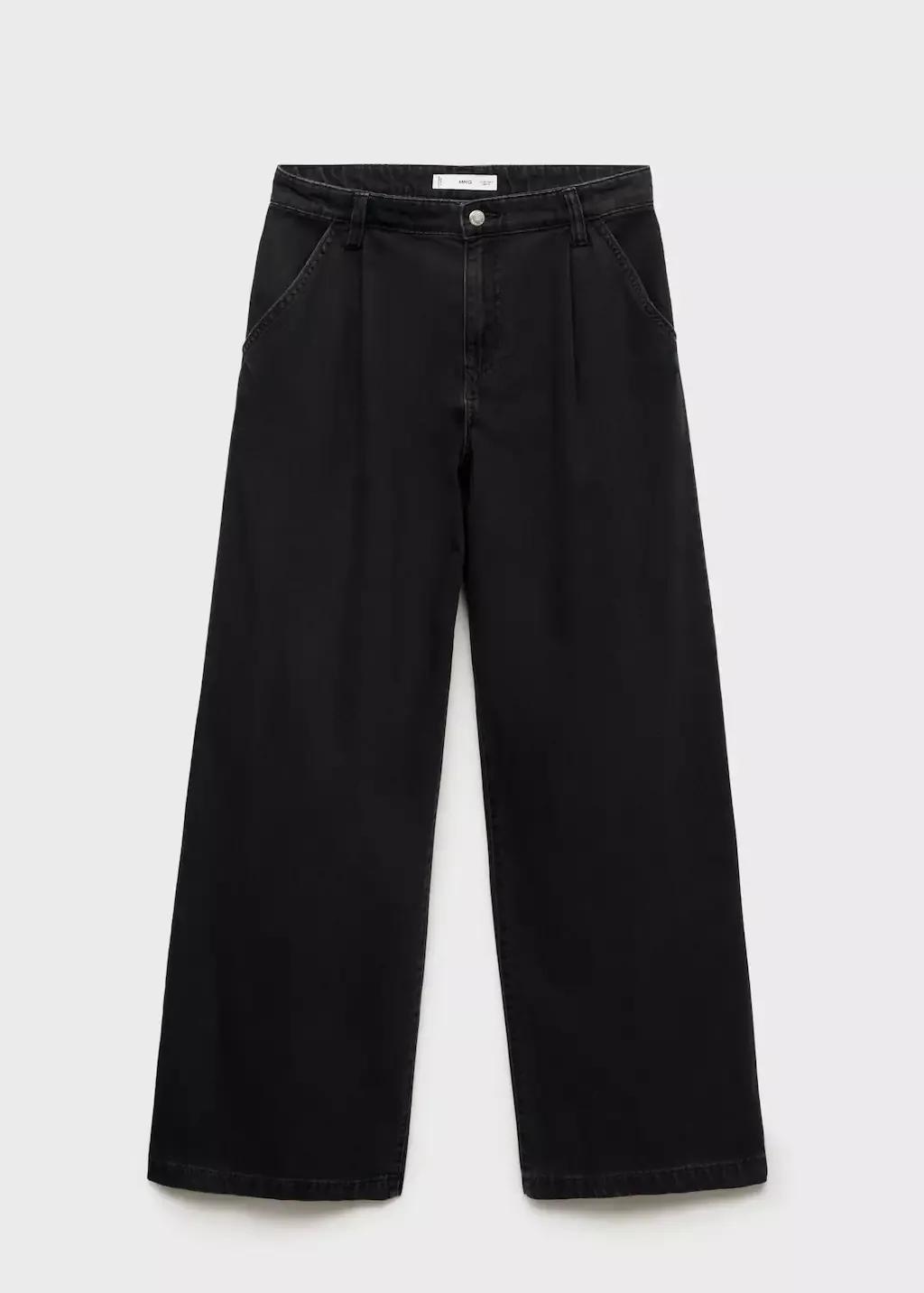 Grey Wide-Leg Pleated Jeans, , large image number 3