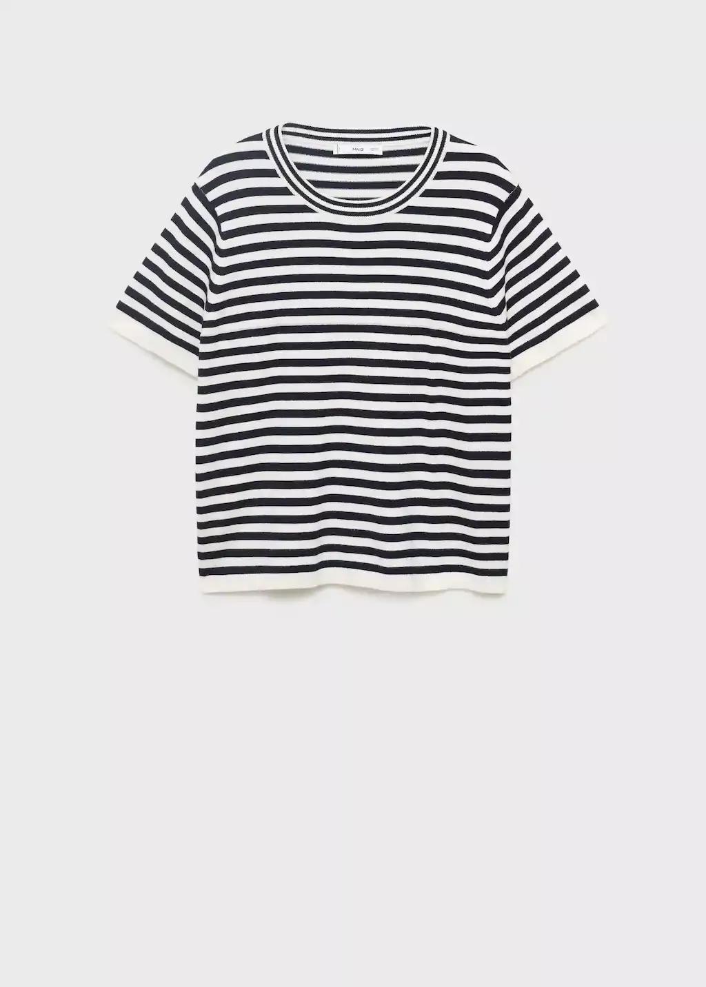 Navy Striped Short-Sleeved Sweater, , large image number 0