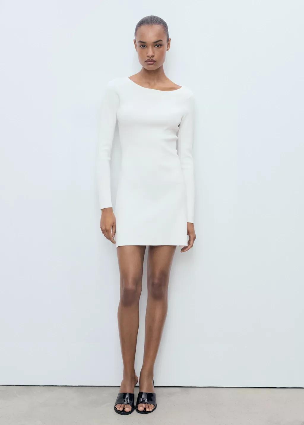 White Open-Back Knitted Dress, , large image number 0