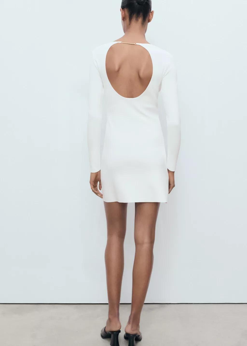White Open-Back Knitted Dress, , large image number 2