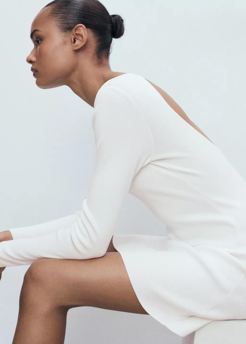 White Open-Back Knitted Dress, , large image number 3
