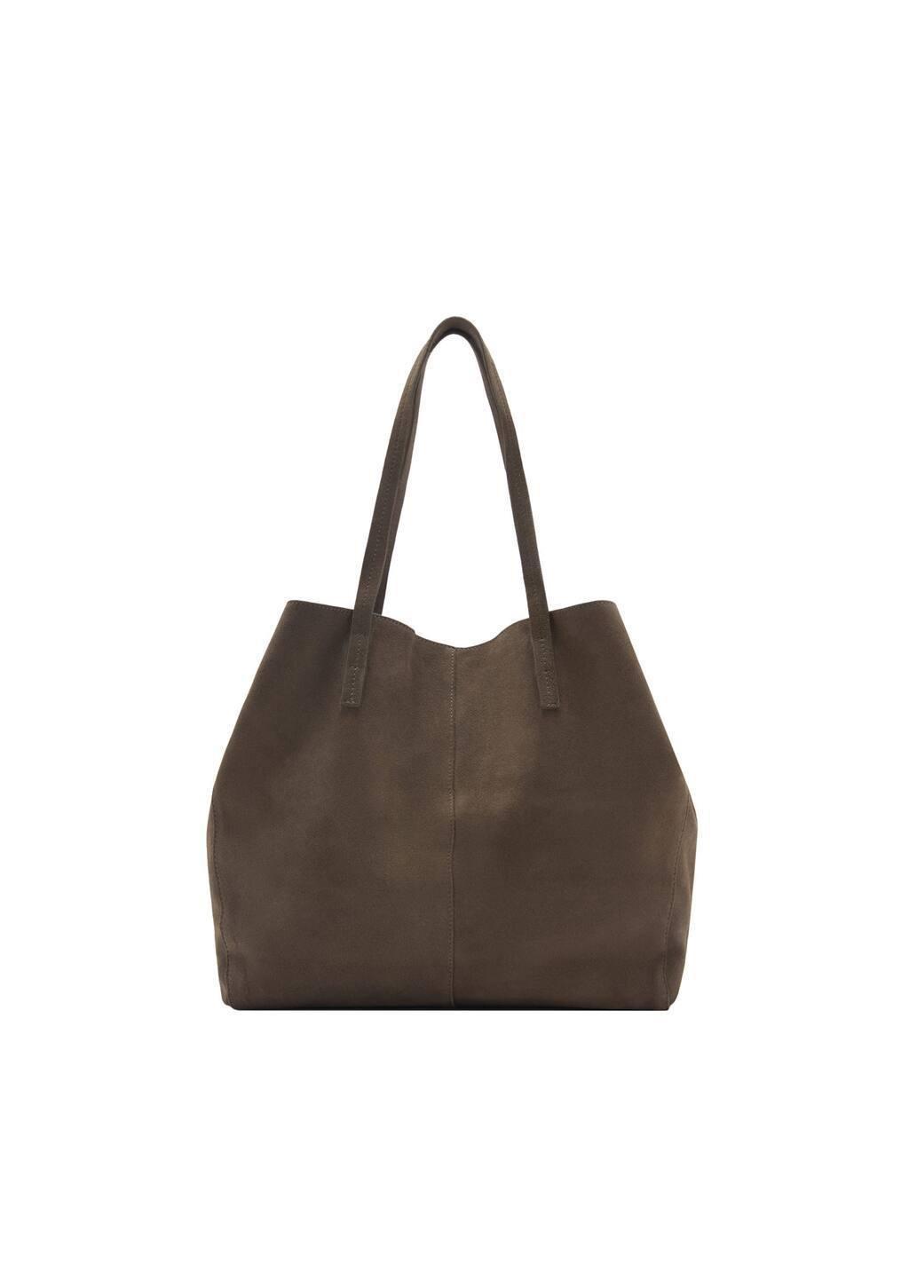 Khaki Suede Shopper Bag, Beige - Khaki, large image number 3