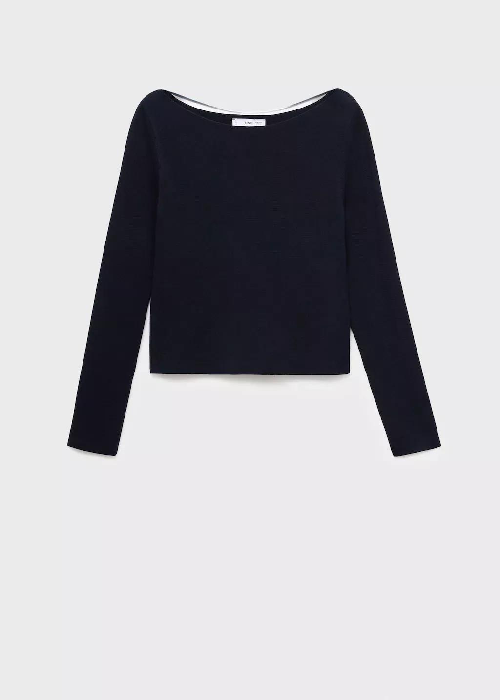 NAVY Fine-knit boat-neck sweater, Navy, medium