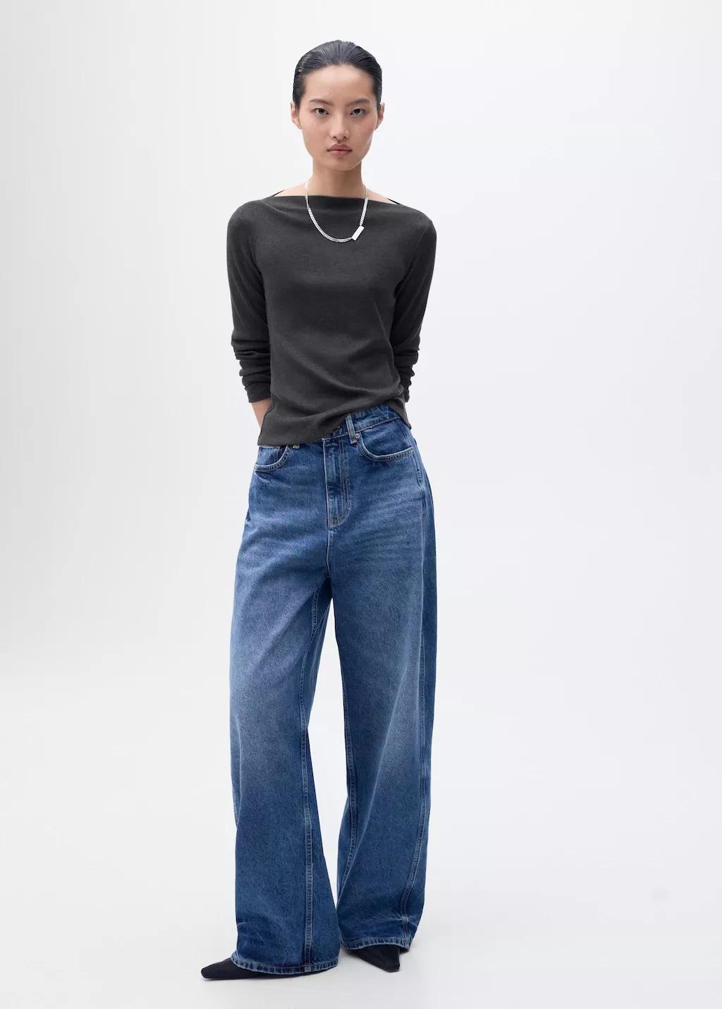 Grey Long-Sleeved Boat Neck T-Shirt, , large image number 0