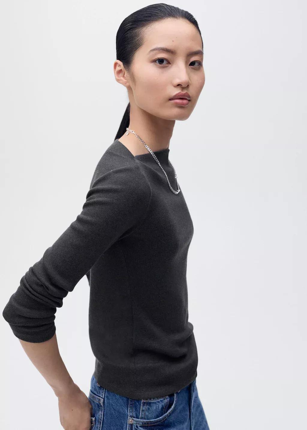 Grey Long-Sleeved Boat Neck T-Shirt, , large image number 1