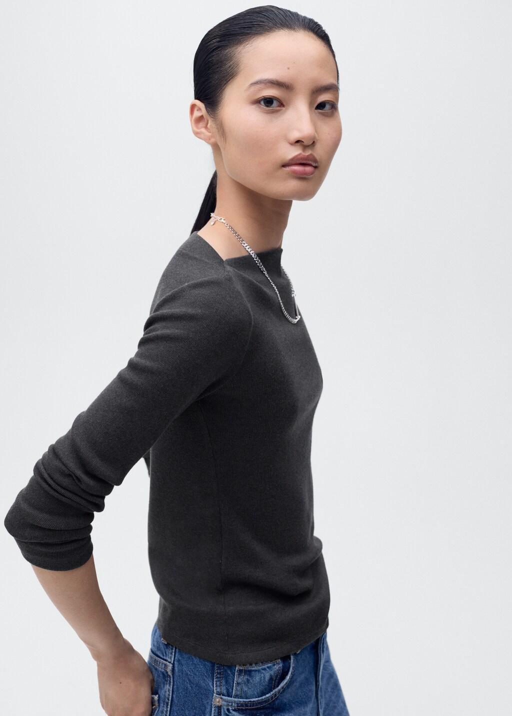 Grey Long-Sleeved Boat Neck T-Shirt, , large image number 6