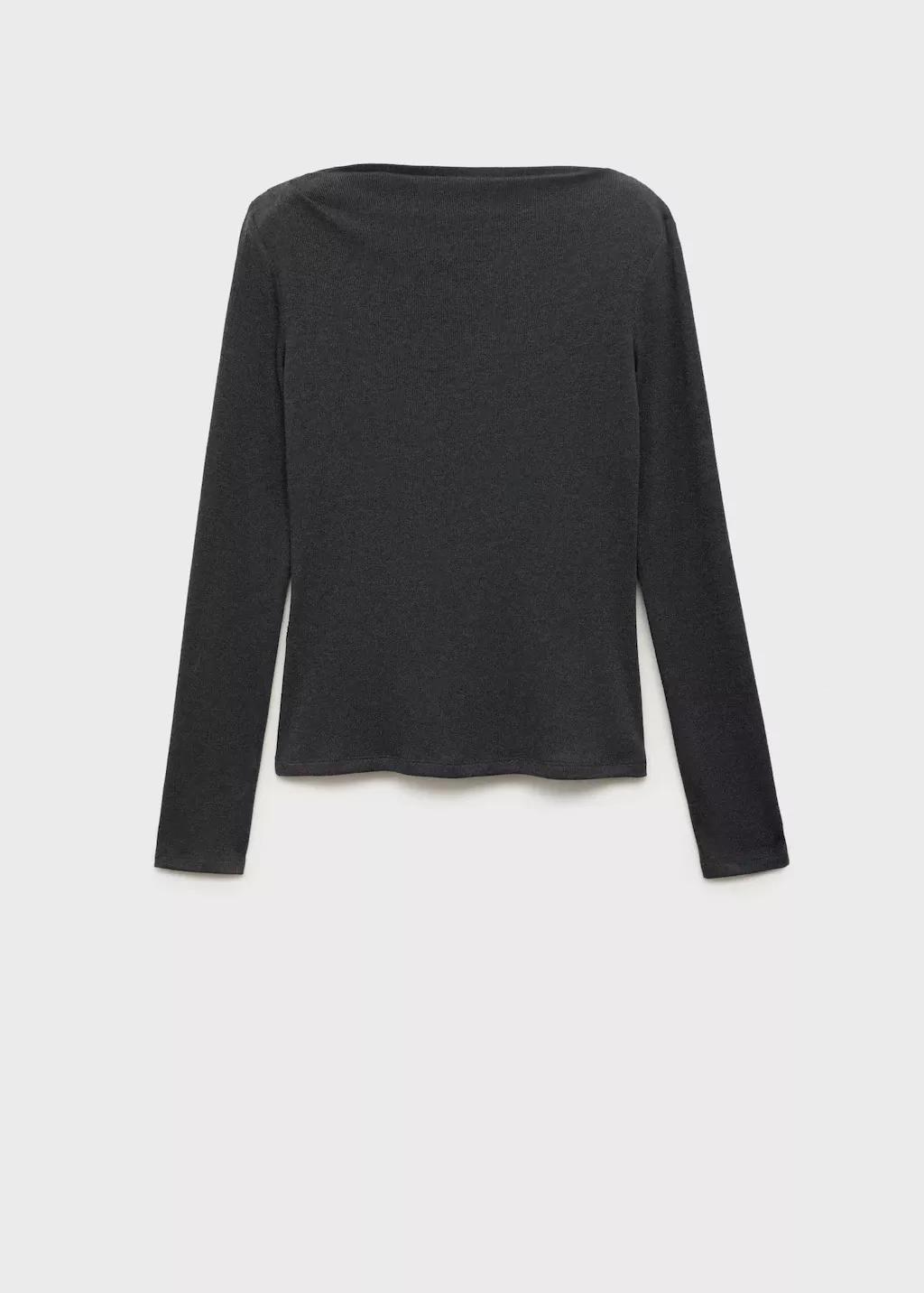 Grey Long-Sleeved Boat Neck T-Shirt, , large image number 7