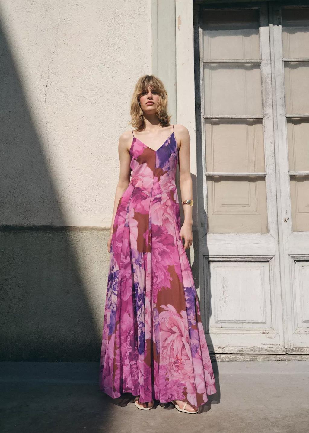 MEDIUM PURPLE Floral godet dress, , large image number 1