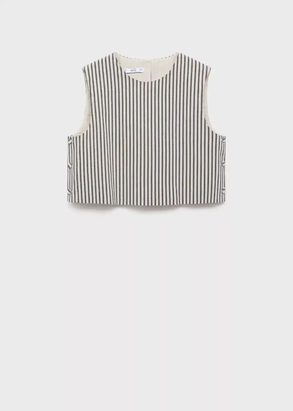 Beige Buttons Striped Top, , large image number 0