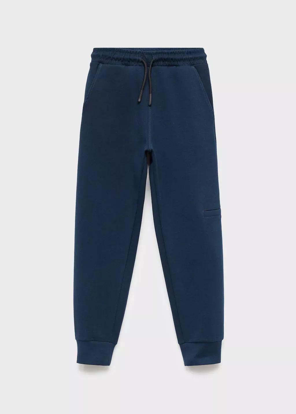 Navy Cotton Drawstring Joggers, Kids Boys, , large image number 1