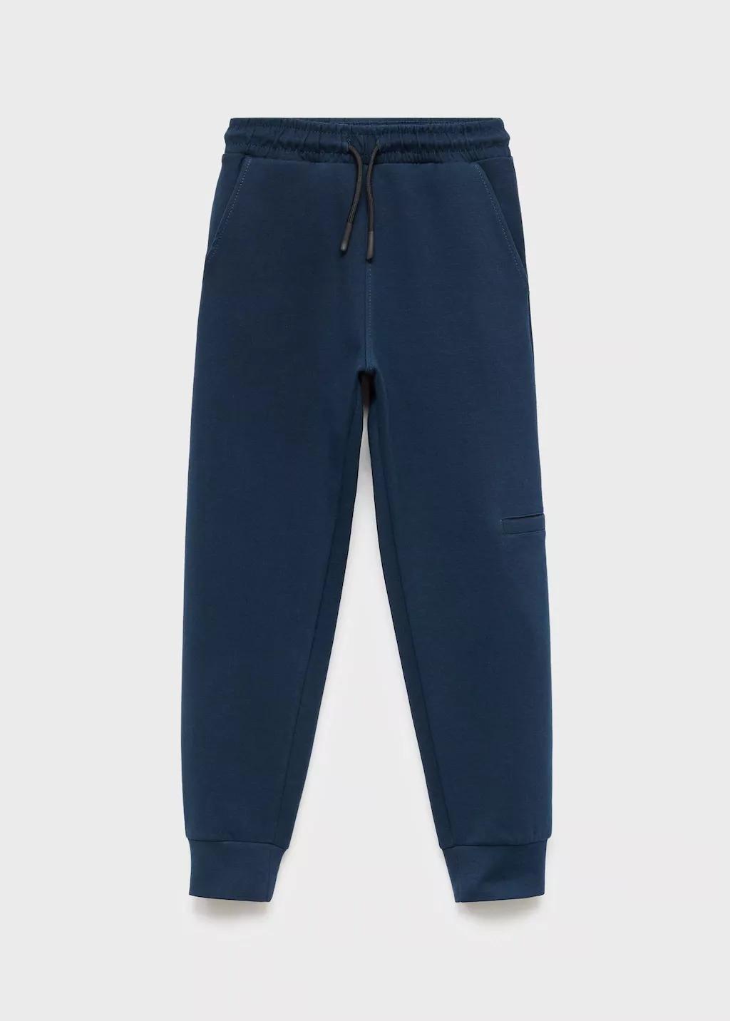 Navy Cotton Drawstring Joggers, Kids Boys, , large image number 7