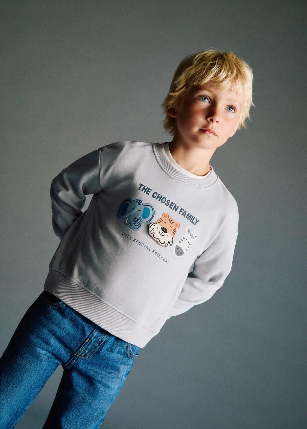 Grey Animal Print Sweatshirt With Embroidery, Kids Boys, , large image number 0