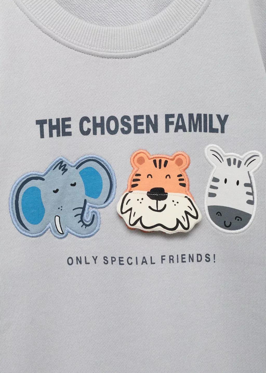 Grey Animal Print Sweatshirt With Embroidery, Kids Boys, , large image number 1