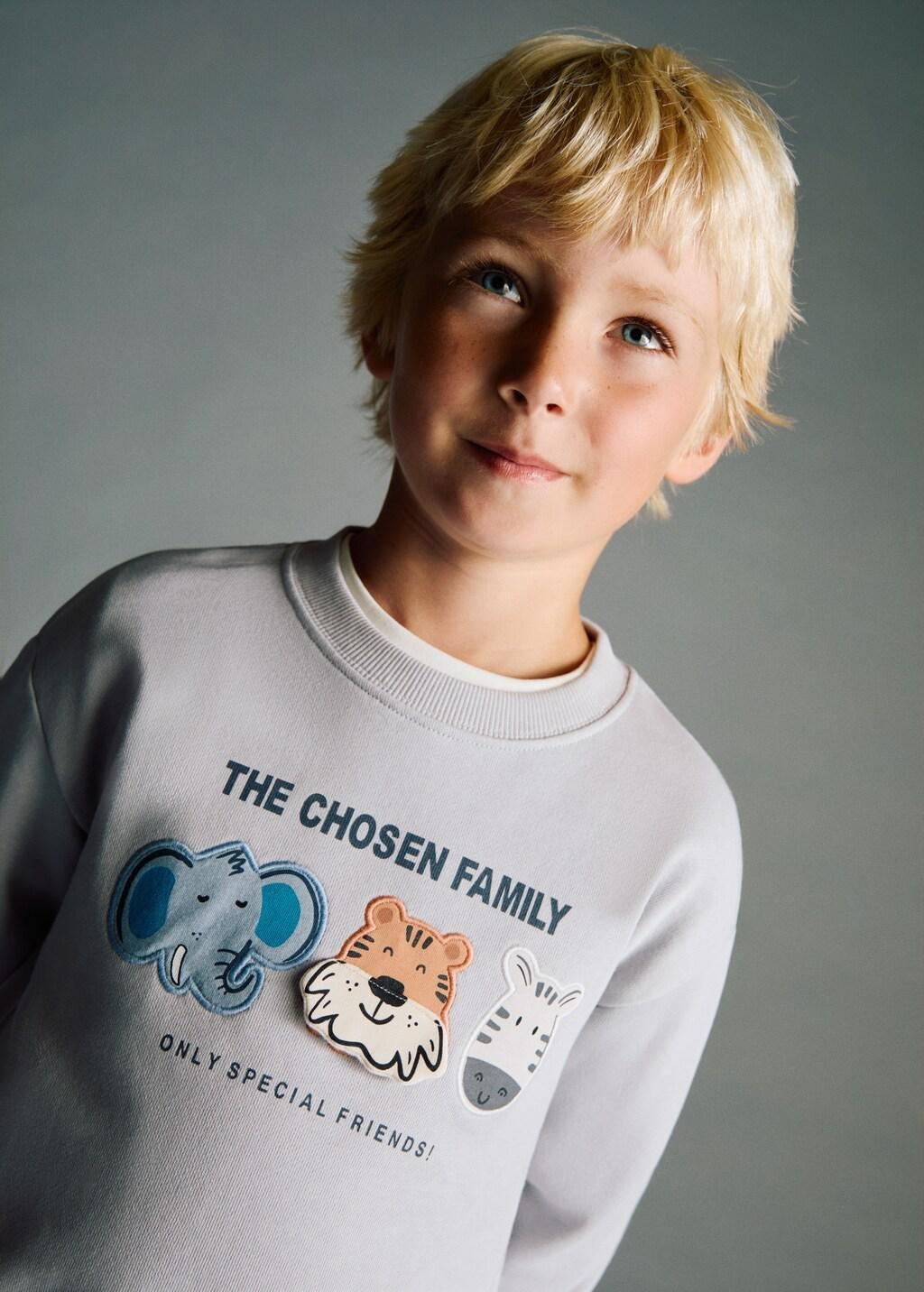Grey Animal Print Sweatshirt With Embroidery, Kids Boys, , large image number 3