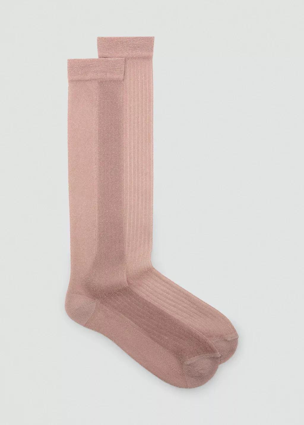 Pink Lurex Long Socks, Light-Pastel Pink, large image number 3