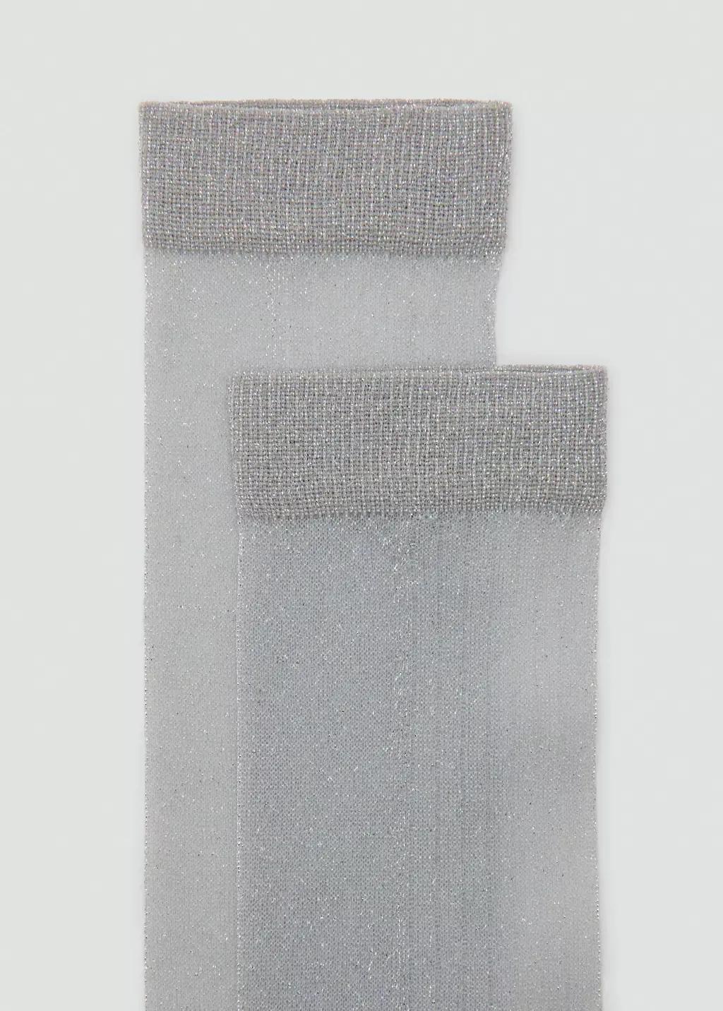 Grey Lurex Long Socks, Grey, medium