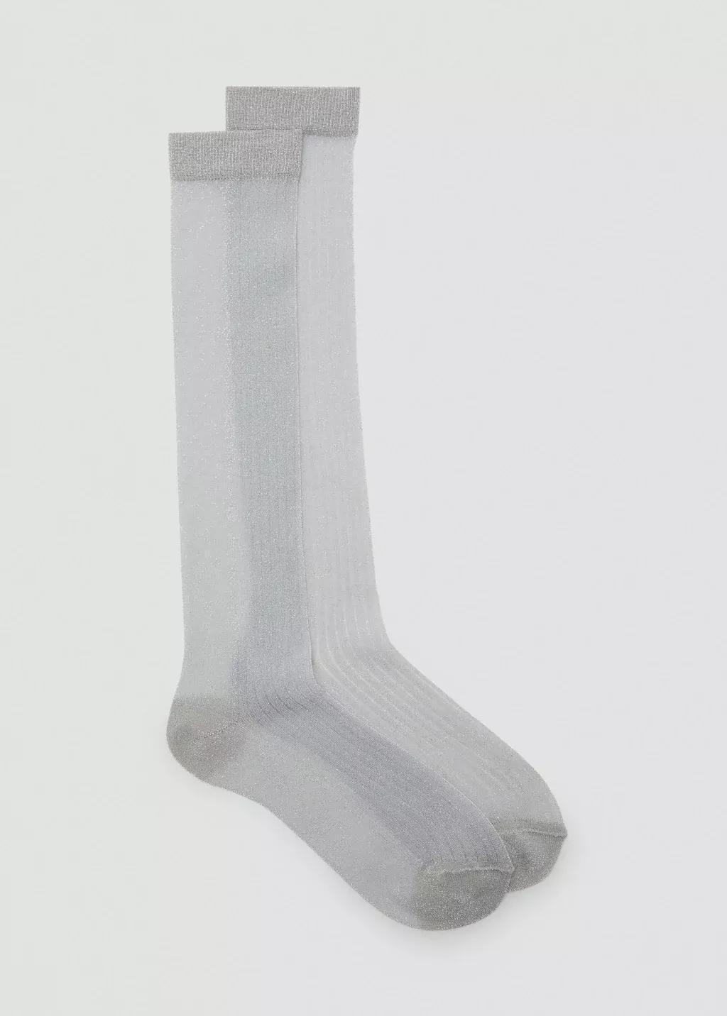 Grey Lurex Long Socks, Grey, large image number 3
