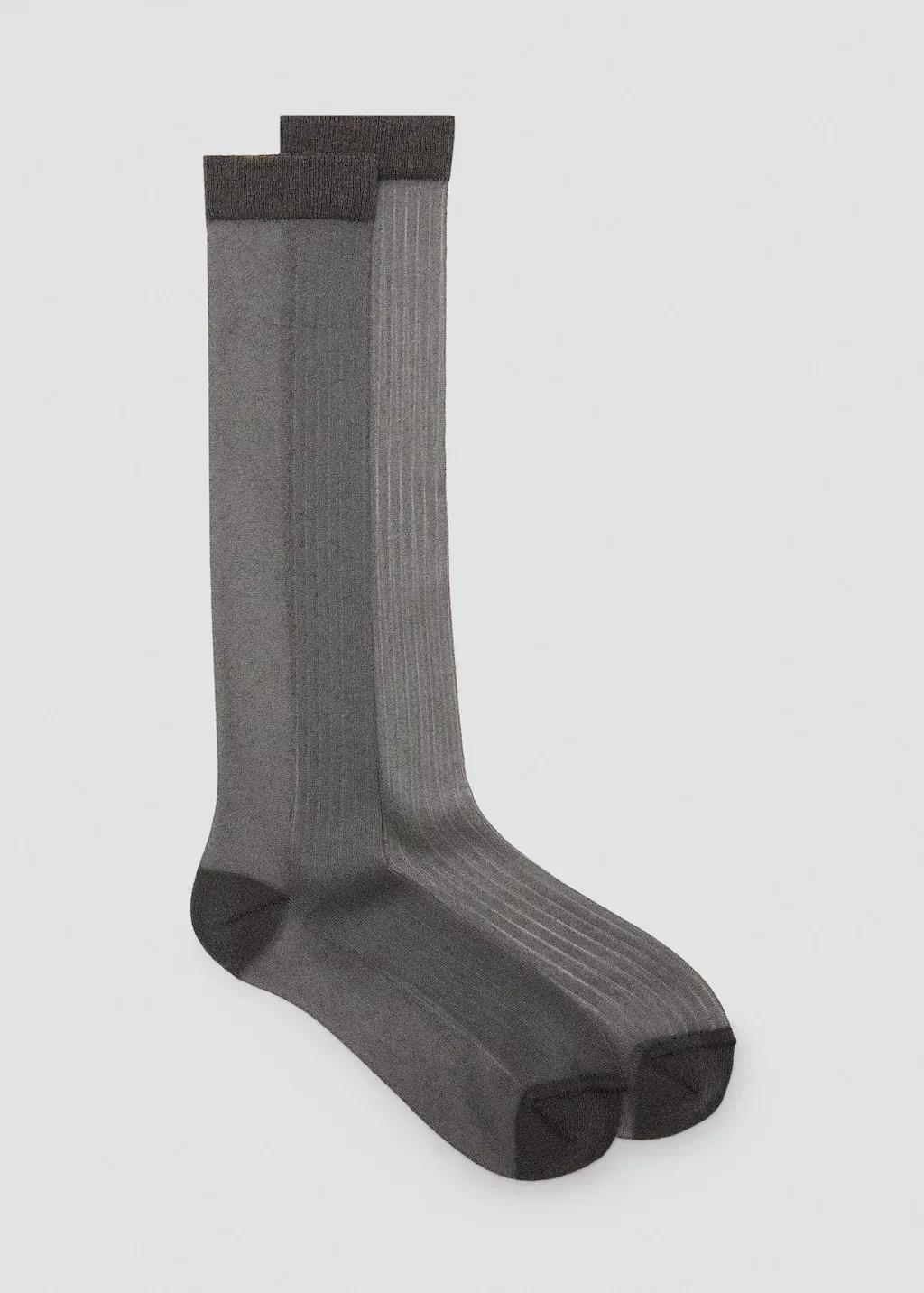 Grey Lurex Long Socks, Charcoal, large image number 3