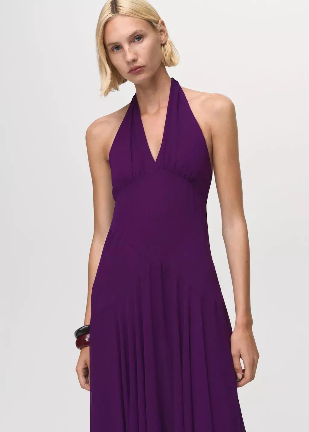 Purple Halter-Neck Pleated Dress, , large image number 0