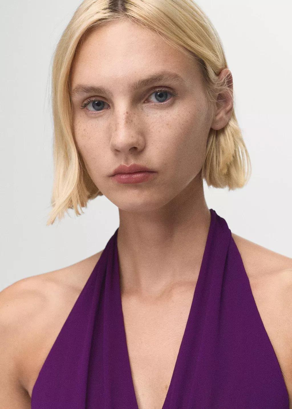 Purple Halter-Neck Pleated Dress, 0201_65, large image number 1