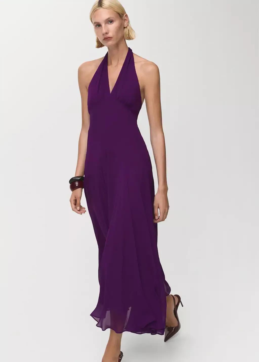 Purple Halter-Neck Pleated Dress, , large image number 2