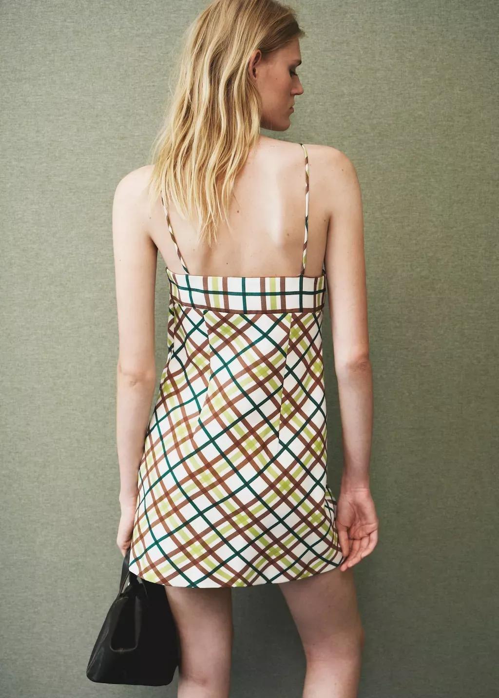 NATURAL WHITE Check neckline dress, Natural White, large image number 2