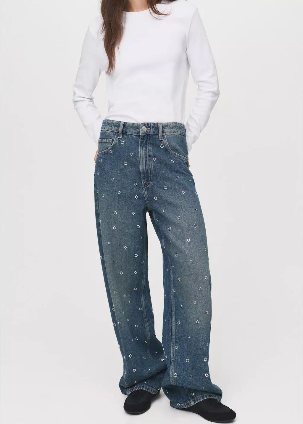 Blue Balloon Jeans With Eyelets, 0201_DO, medium