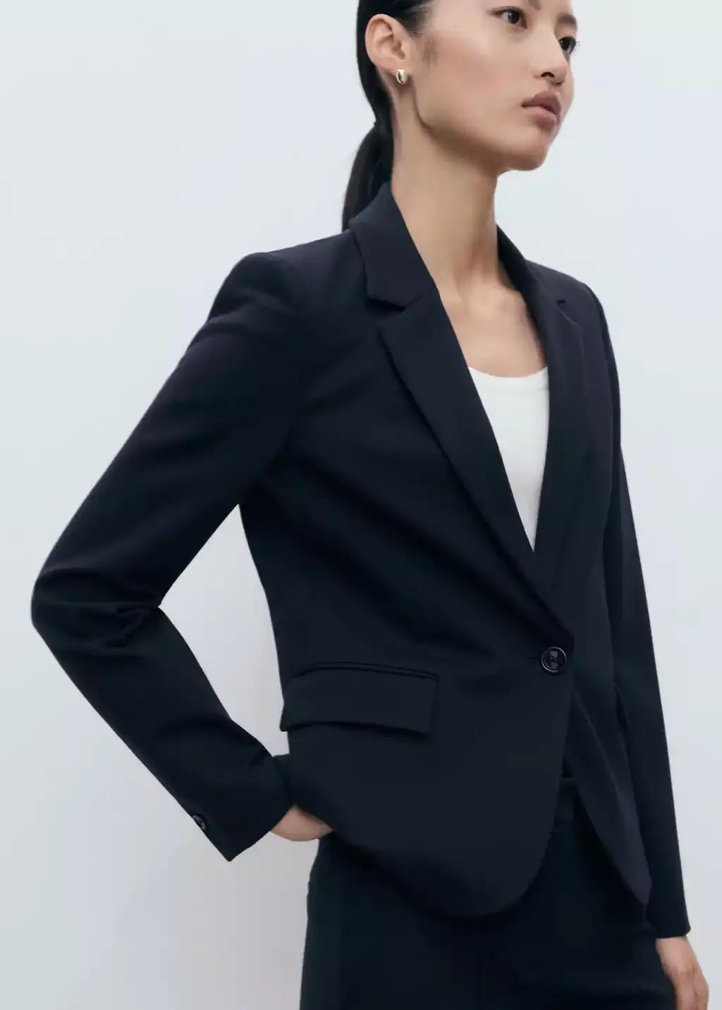 Navy Fitted Suit Jacket, , large image number 0