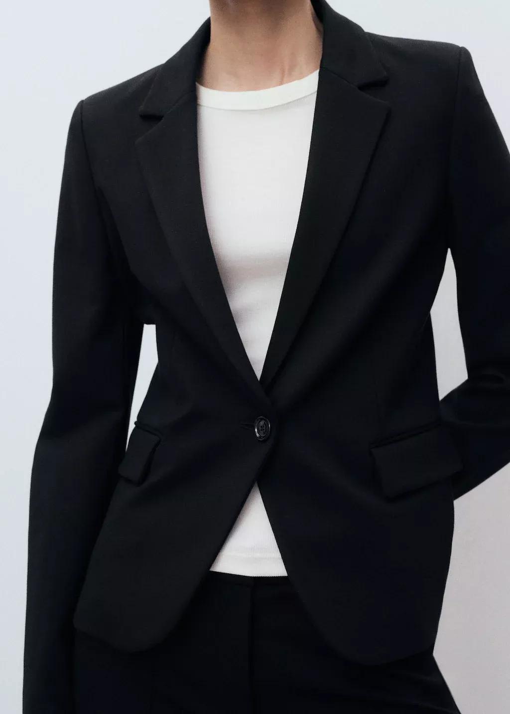 Black Fitted Suit Jacket, , large image number 0