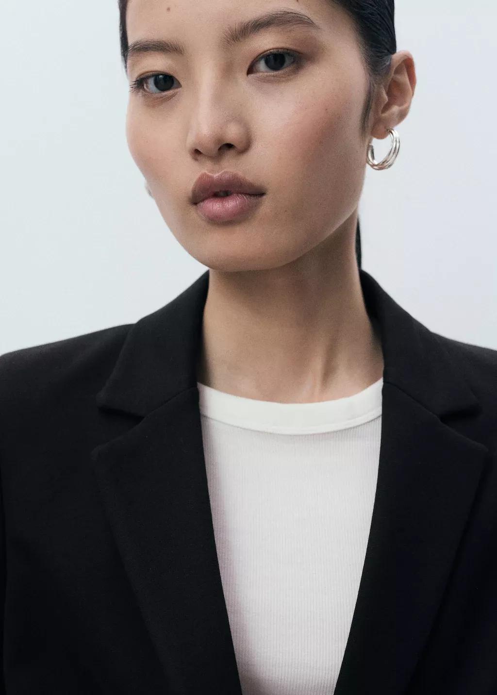 Black Fitted Suit Jacket, , large image number 1