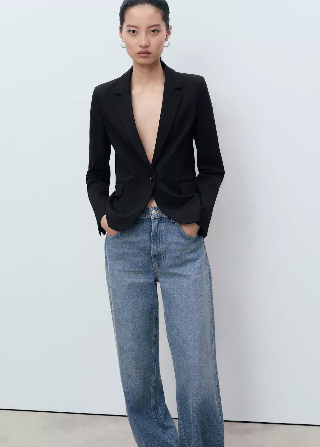 Black Fitted Suit Jacket, , large image number 2