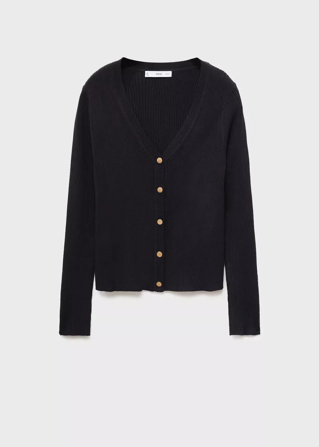 Black Ribbed Buttoned Cardigan, , medium