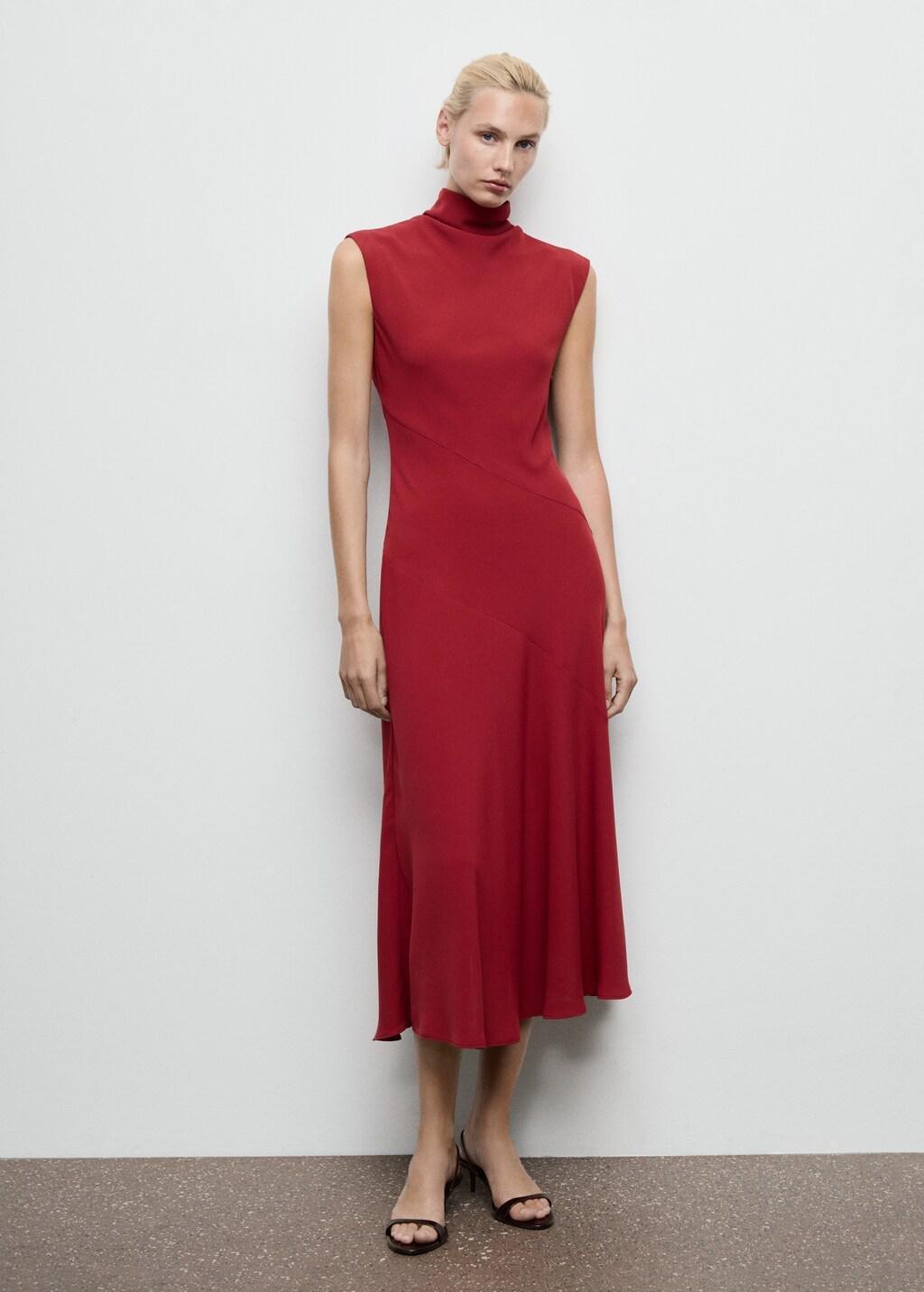 Red A-Line Turtleneck Dress, Red, large image number 0