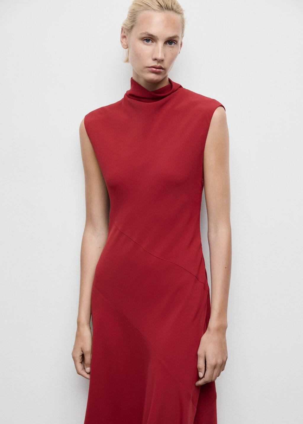 Red A-Line Turtleneck Dress, Red, large image number 3