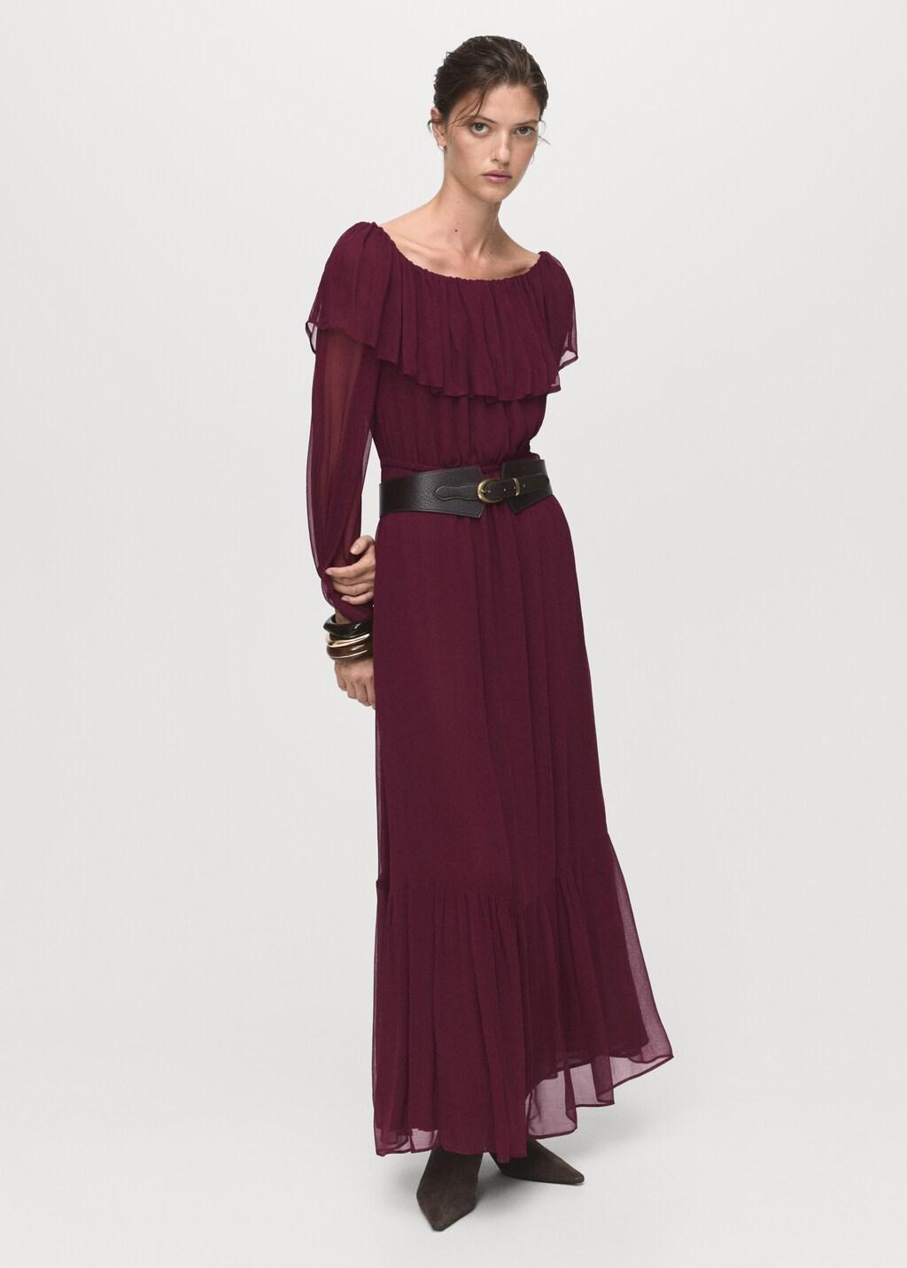 Red Strapless Dress With Ruffles, Dark Red, large image number 0