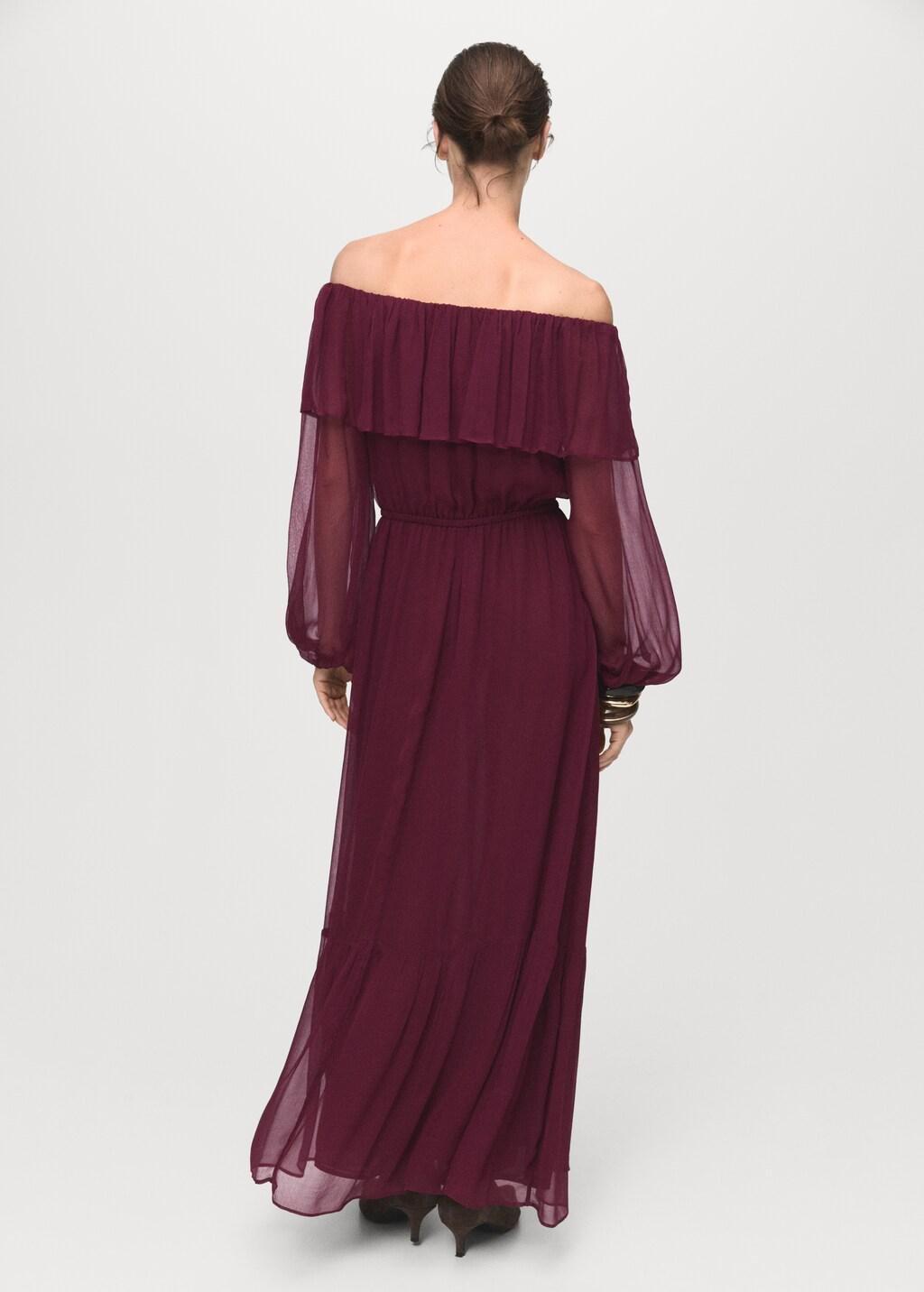 Red Strapless Dress With Ruffles, Dark Red, medium