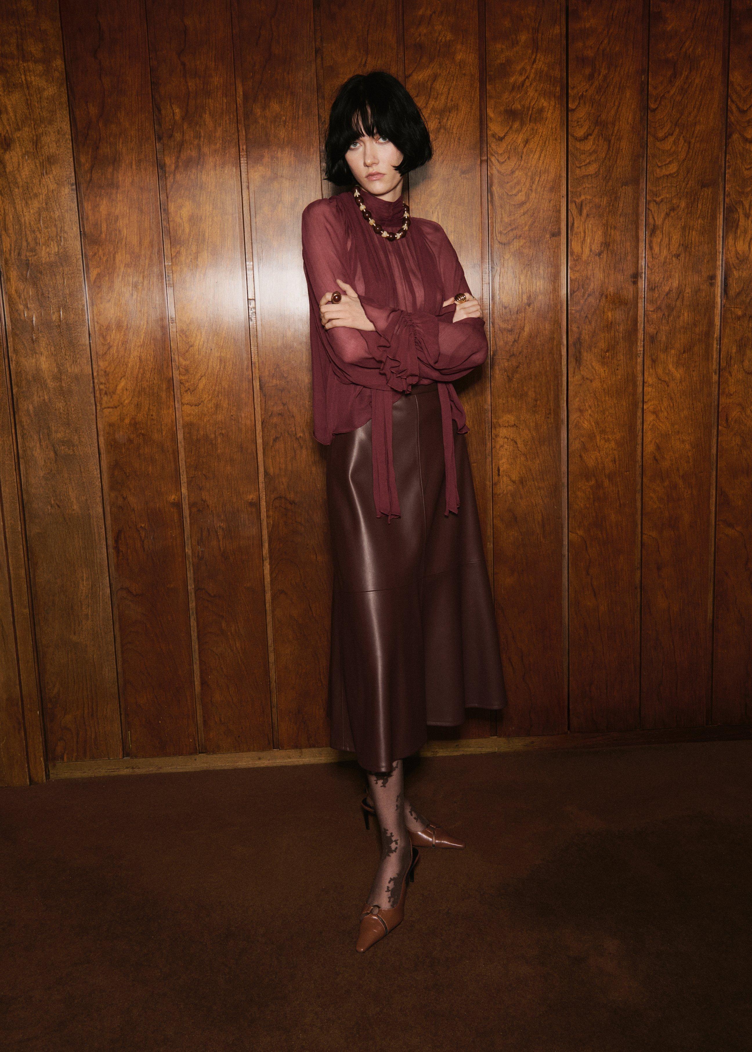 Red Semi-Transparent Blouse With Foulard, , large image number 3