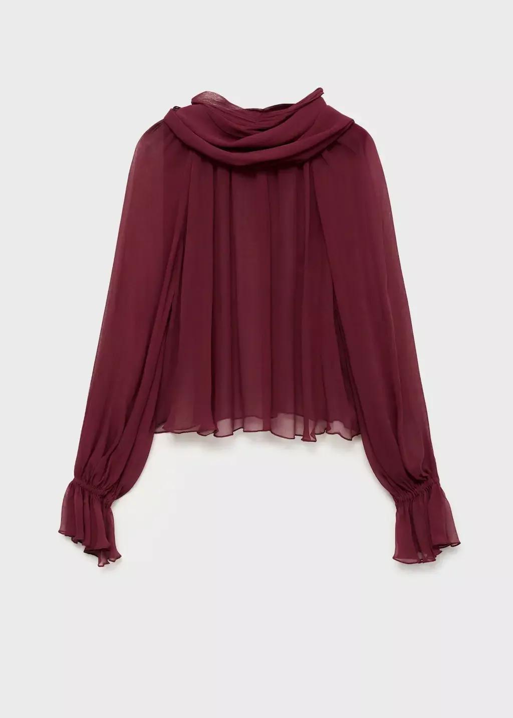 Red Semi-Transparent Blouse With Foulard, , large image number 4