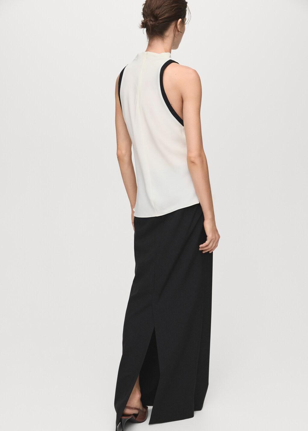 LIGHT BEIGE Blouse with draped collar and contrasting trim, 0201_05, large image number 2