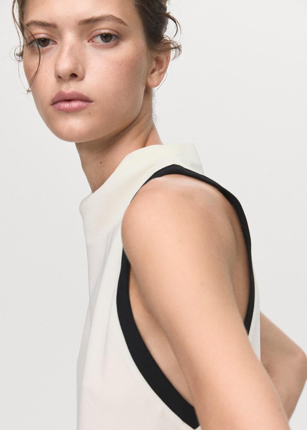 LIGHT BEIGE Blouse with draped collar and contrasting trim, 0201_05, large image number 4