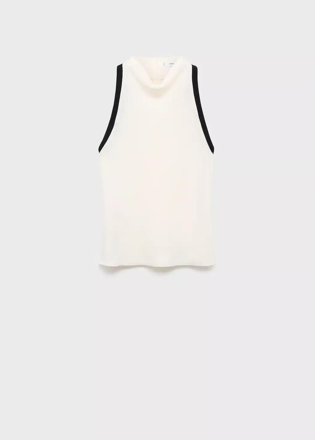 LIGHT BEIGE Blouse with draped collar and contrasting trim, 0201_05, large image number 6