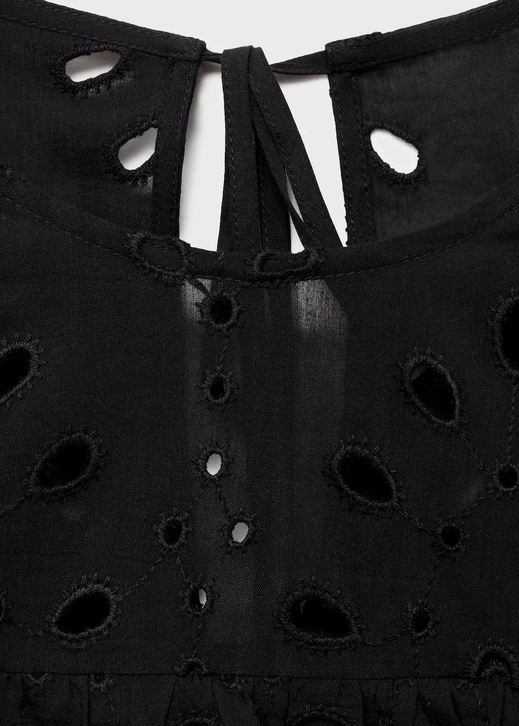 Black Blouse With Embroidered Eyelet Ruffles, , large image number 1