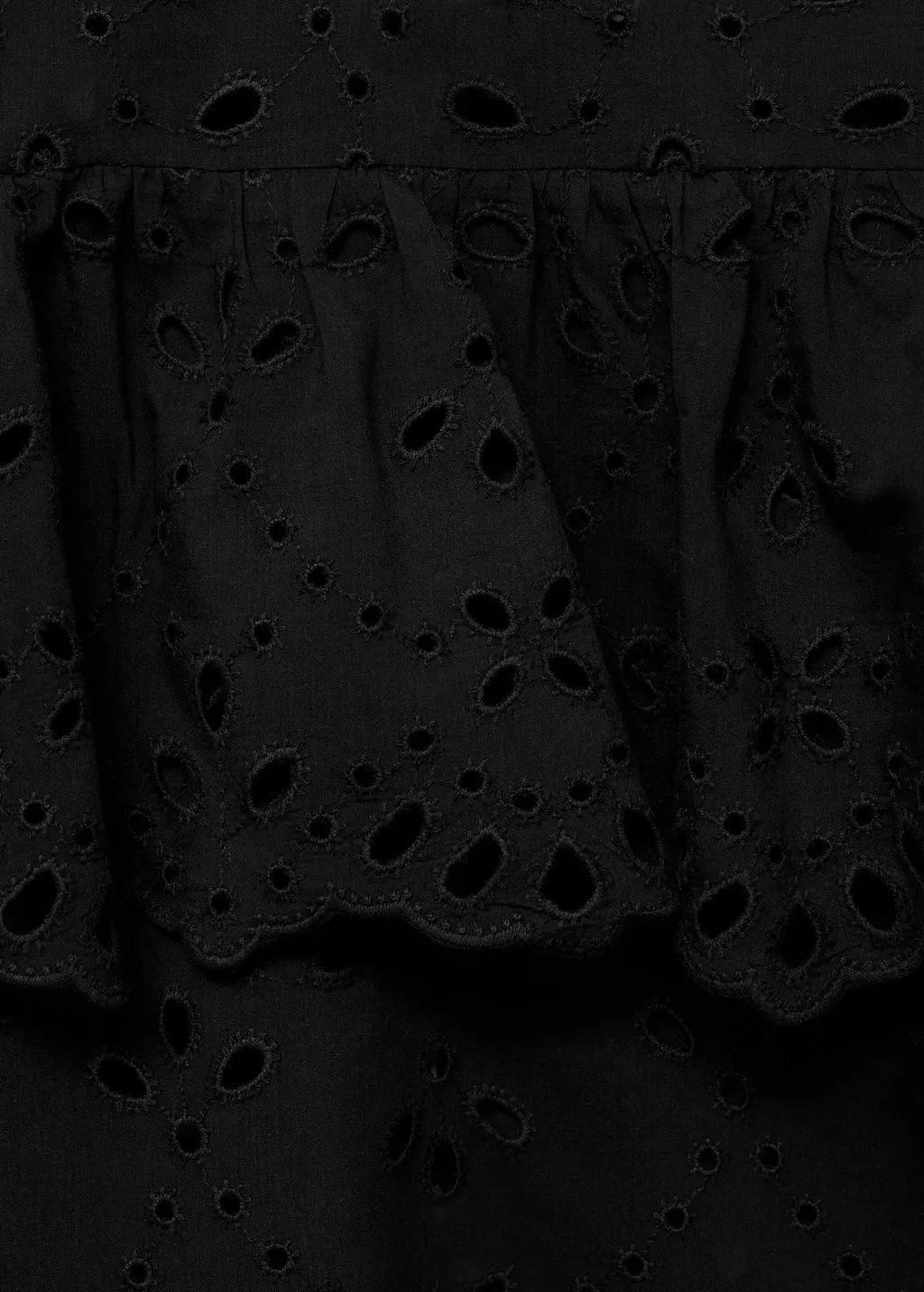 Black Blouse With Embroidered Eyelet Ruffles, , large image number 5