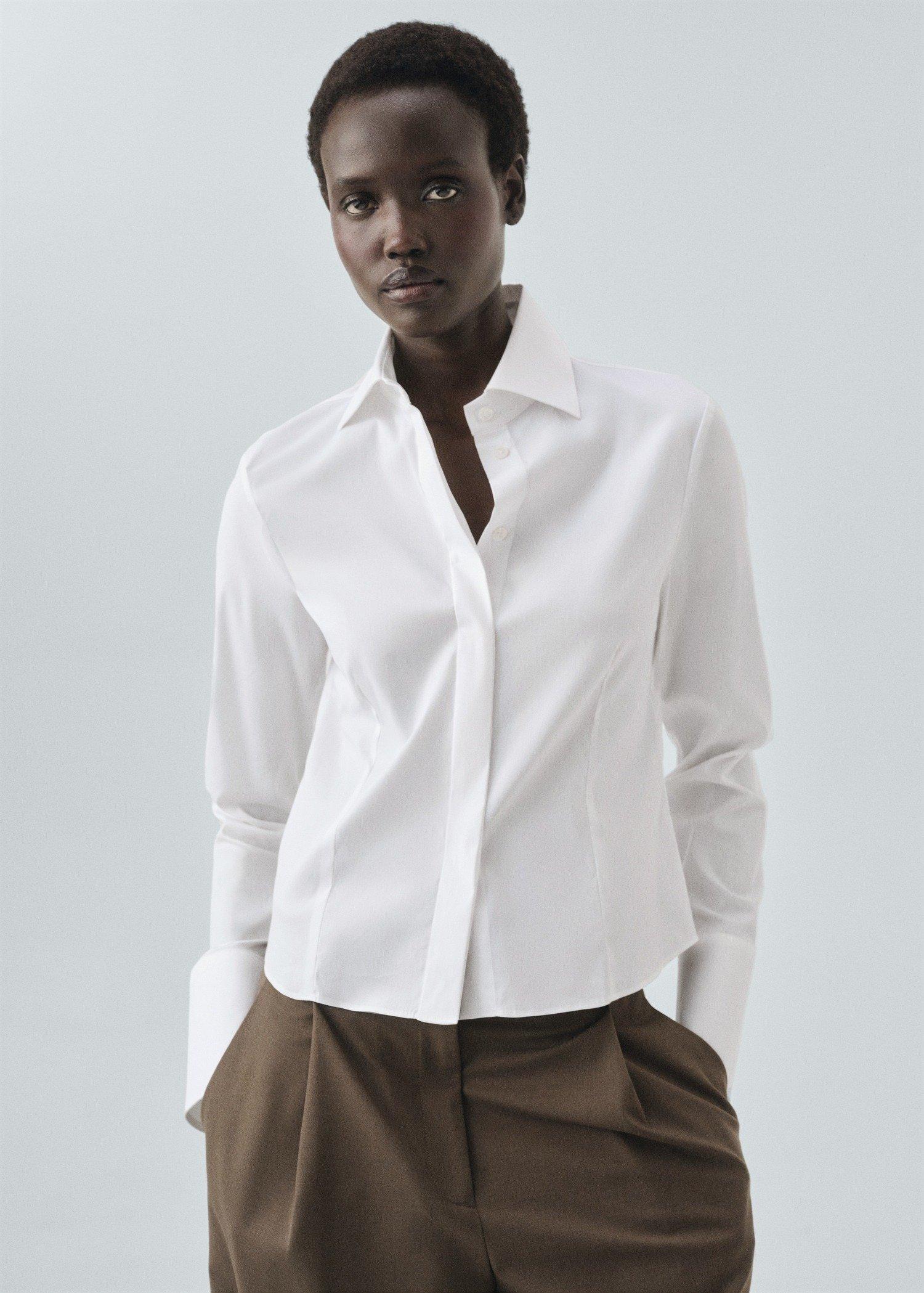 White Fitted Poplin Shirt, , large image number 0